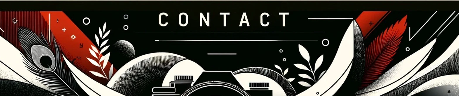Contemporary 'CONTACT' banner for DMG’s website, with modern design elements, inviting professional inquiries and collaboration.
